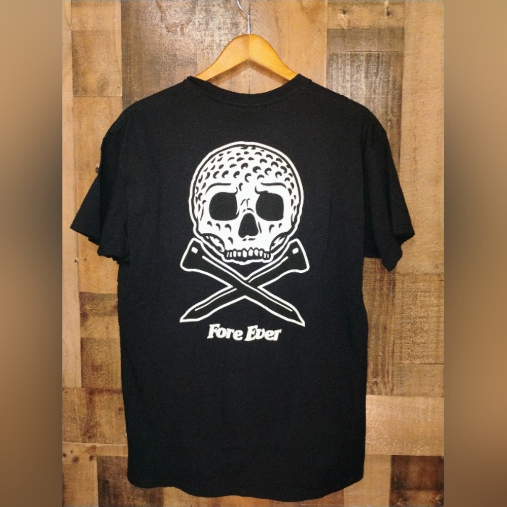 Fore Ever Men's Black Skull Golf Ball T-Shirt Short Sleeve Size Medium